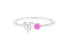 Minimal Heart Shape Moissanite Toi Et Moi Ring with Pink Sapphire