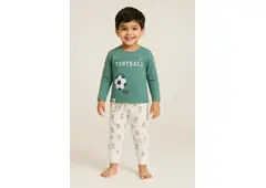 Boys Green Football Print Top & White Jogger Set