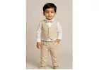 Boys Beige Waistcoat, Shirt & Trousers Formal Set with Bow Tie