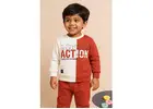 Rust & Cream “Action” Sweatshirt Set for Boys – Bold Winter Wear